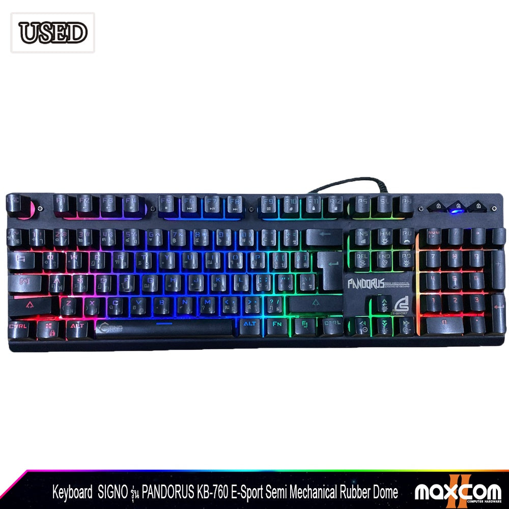 คีย์บอร์ด SIGNO PANDORUS KB-760 BLK คีย์บอร์ดเกมมิ่ง E-Sport Semi Mechanical Gaming Keyboard กันน้ำ สินค้ามือสอง มีประกันให้ ไม่มีกล่อง สินค้าพร้อมใช้งาน ⚡