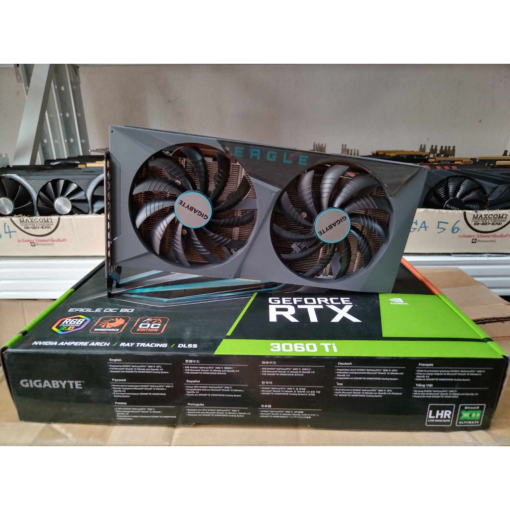 การ์ดจอ VGA GIGABYTE RTX 3060TI EAGLE 8GB LHR Rev.2.0 GDDR6 สินค้ามือสอง ไม่มีกล่อง มีประกันศูนย์ JIB 10/24 MAXCOM