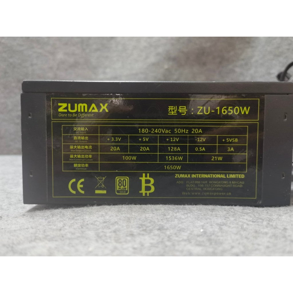 POWER PSU ZUMAX ZU-1650W +80 PLUS GOLD พาวเวอร์ สินค้ามือสอง ใช้งานได้ปกติ มีประกันร้านให้ 14 วัน MAXCOM