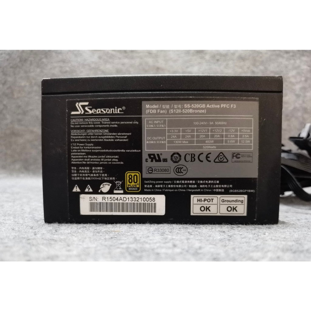 POWER PSU SEASONIC SS-520GB ACTIVE PFC F3 520W 80+ BRONZE เป็นสินค้ามือสอง ไม่มีกล่อง ประกันร้าน 14 DAY MAXCOM