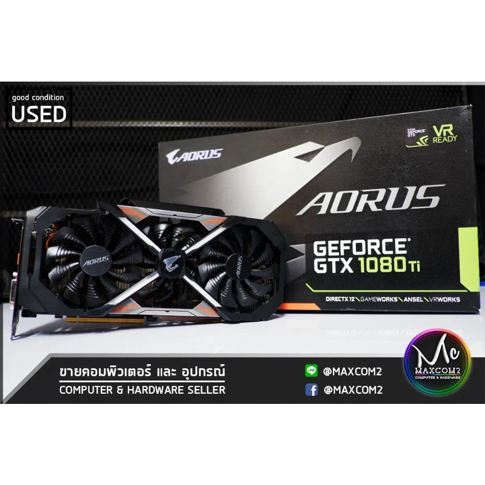 การ์ดจอ VGA GIGABYTE AORUS GTX 1080Ti EDITION 11GB GDDR5 สินค้ามือสอง ไม่มีกล่อง มีประกันร้านให้ 14 วัน MAXCOM