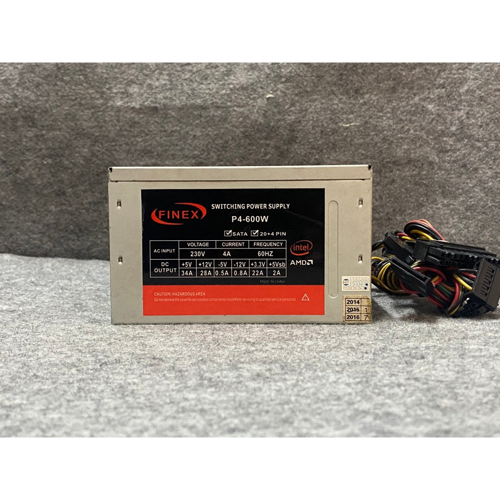 POWER PSU FINEX P4-600 600W ไม่มีสายต่อไฟเลี้ยง 6 พิน สินค้ามือสอง ใช้งานได้ปกติ  มีประกันร้าน 14 วัน MAXCOM