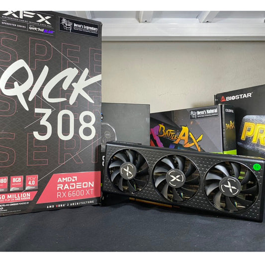 การ์ดจอ VGA XFX RX 6600XT SPEEDSTER QICK308 BLACK 8GB GDDR6 สินค้ามือสอง มีกล่อง สภาพดี มีประกันศูนย์ DEVA MAXCOM