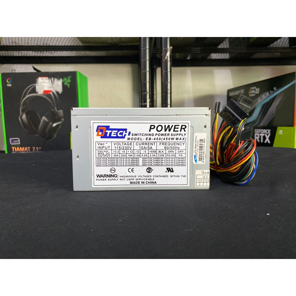 POWER PSU DTECH EB-450 450W ไม่มีสายต่อไฟเลี้ยง 6 พิน สินค้ามือสอง ใช้งานได้ปกติ  มีประกันร้าน 14 วัน MAXCOM