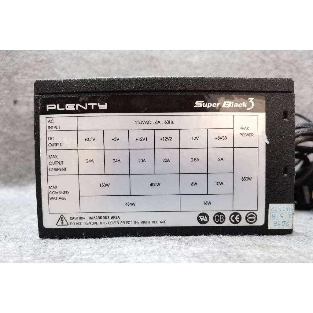 POWER PSU PLENTY SUPER BLACK3 550W FULLWATT สินค้ามือสอง ใช้งานได้ปกติ มีประกันร้าน 14 วัน MAXCOM