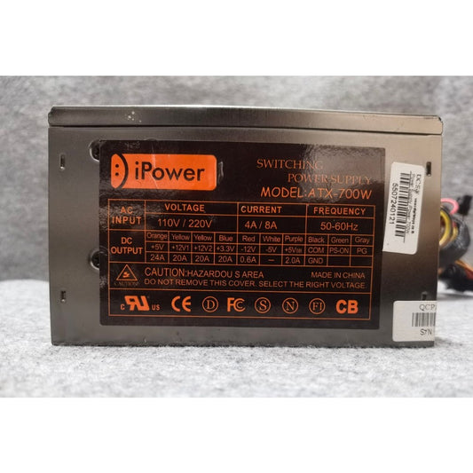 POWER PSU I POWER ATX-700 700W ไม่มีสายต่อไฟเลี้ยง 6 พิน สินค้ามือสอง ใช้งานได้ปกติ มีประกันร้าน 14 วัน MAXCOM2