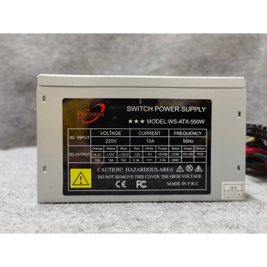 POWER PSU PRIMAXX ATX-550 550W ไม่มีสายต่อไฟเลี้ยง 6  พิน สินค้ามือสอง ใช้งานได้ปกติ  มีประกันร้าน 14 วัน MAXCOM